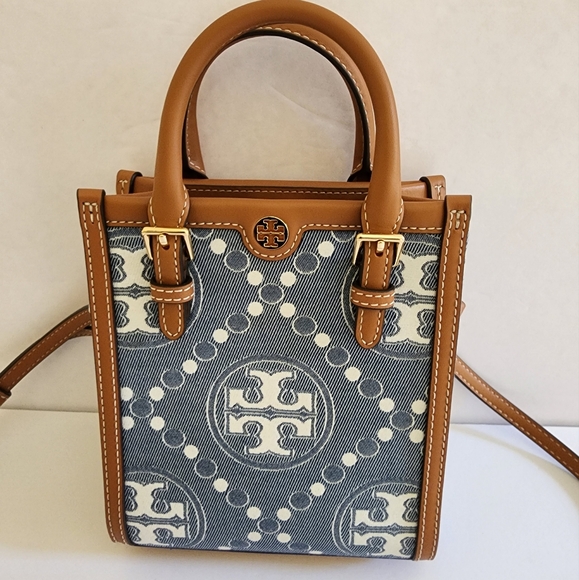 Tory Burch T Monogram Mini Denim Tote Bag - Picture 6 of 17